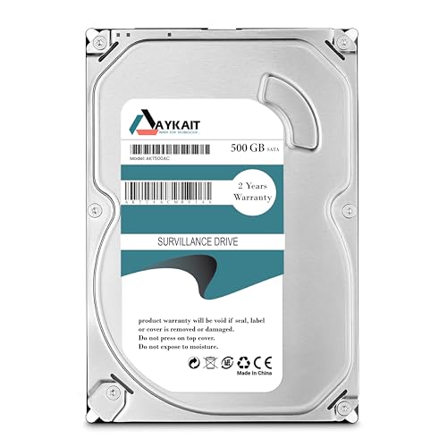 Image of AYKAIT 500GB Internal SATA Hard Drive - 3.5 Inch, 7200 RPM, 6Gb /s, 64MB Cache, Reliable HDD for Desktop PC & Surveillance Systems, High-Performance Storage with 2-Year Warranty