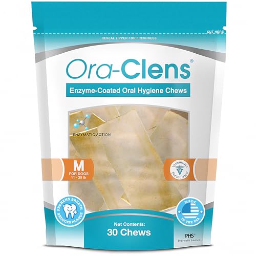 Ora-Clens Oral Hygiene Chews for Medium Dogs-Enzymatic Dental Treats for Daily Oral Care, Cleans Teeth and Freshens Breath, Reduces Plaque, Bacteria and Tartar Build Up Without Brushing-30 Chews