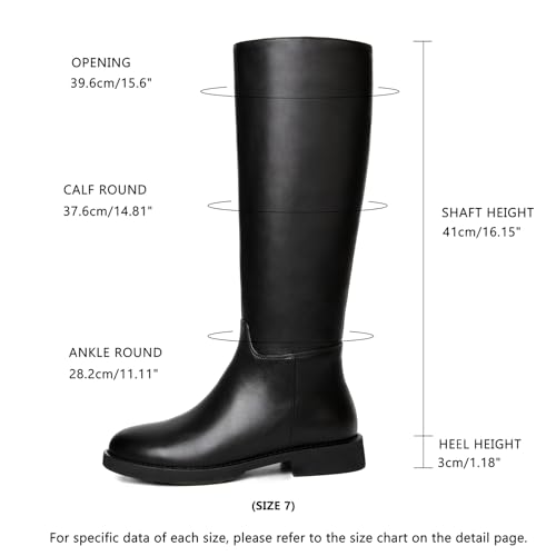 Image of Women's Knee High Boots Flat Round Toe Low Heel Tall Boots Side Zipper Fall Riding Long Boot