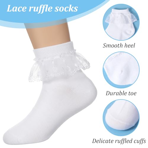 Bremorou 3 Pairs Girls Ruffle Socks Lace Ruffle Frilly Ankle Sock With Pearl Lace Cute White Ruffle Socks For Toddler Little Girl Daily Dress2
