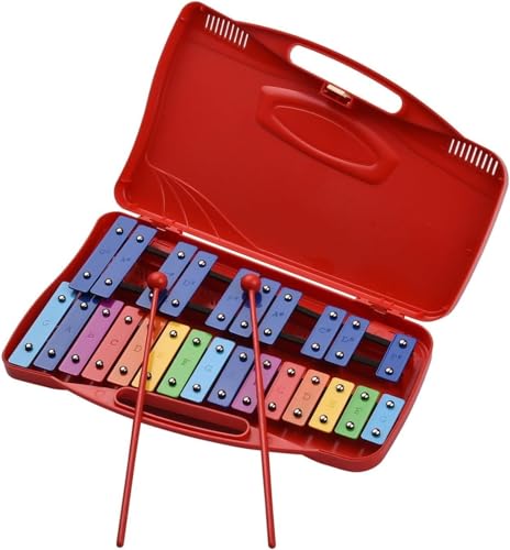 Zhongqin, 25 Note Colored Aluminum Xylophone With 2 Hammer Percussion Instruments, Used For Rhythm Training(Crimson)
