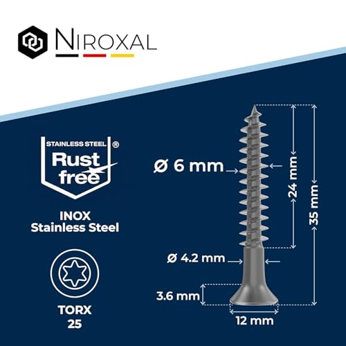 #14-1-3/8'' Tornillos para Madera y Cerca Exterior 6x35mm Acero Inoxidable Cabeza Plana con Rosca Parcial 6mm Fuerte 35mm Largo 100 Piezas Resistente al Óxido A2 miniatura 2