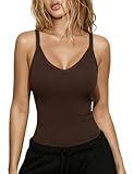 Aottori Débardeur Femme sans Manche Col V Dos Nu Haut Été Caraco Spaghetti Camisole Sexy Tank Top Chic et Élégant Sport Slim Fit T Shirt Marron M