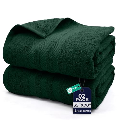 Image of DAN River 2 Pack Bath Sheets Extra Large 35x70, Large Bath Towels for Adults, XL Oversized Heavy Duty Towel Set, 600 GSM 100% Ring Spun Cotton, Soft Quick Dry, Huntergreen