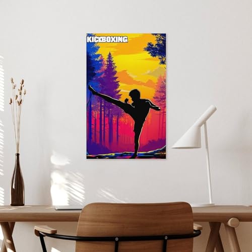 Tableau Sunset Kickboxing Silhouette Art Décoration Murale Maison - 3