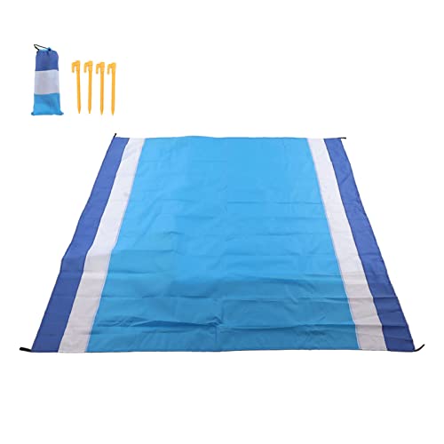 OUKENS Portable Picnic Mat, Waterproof Foldable Fashion Oversized Sand Prevention Beach Mat,Outdoor & Picnic Blanket Pocket Blanket for Travel Camping (Royal Blue White Bar+Medium Blue)