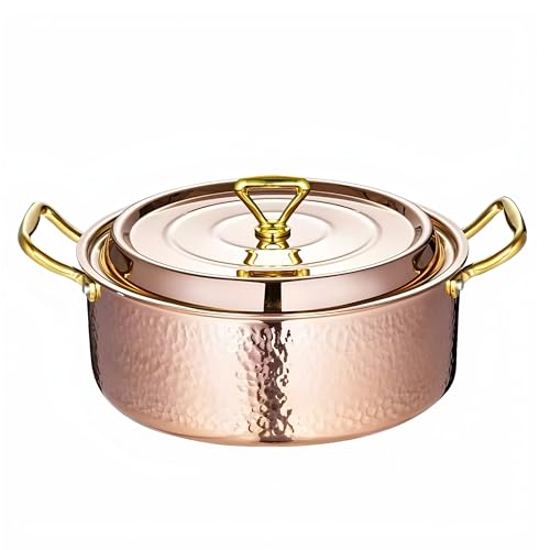 YJX 4.2QT Hammered Stock Pot with Lid Copper Cooking Pot