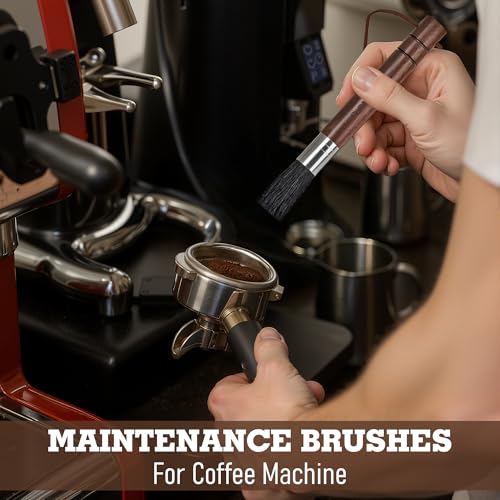 Takavu Coffee Grinder Cleaning Kit – 5pcs Boar Bristle Grinder Brush, Detail Scrub Brush, Steam Wand Brushes & Microfiber Towel for Espresso Machine Coffee Maker Pour Over