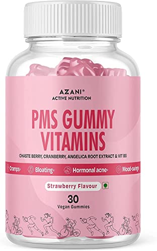 Azani PMS Gummy Vitamins |Period Pain Gummies| Balances PMS, Cramp Relief, Decreases Hormonal Mood Swings & Acne|Chaste Berry, Cranberry, & VIT B6| Vegan 30 Gummies