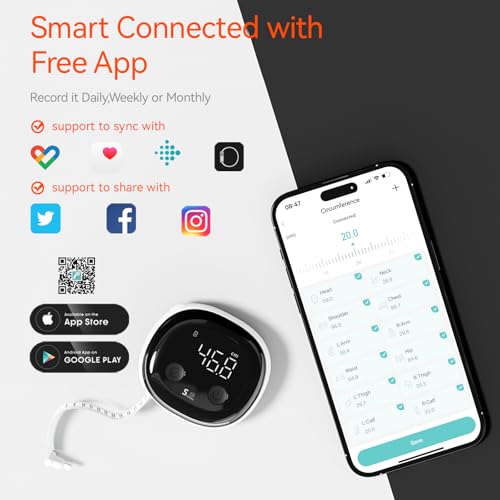Smart Body Tape Measure, Body Measurement Tape Measure, LED HD Full Screen Monitoring Body Fat Tool for Fitness Shaping and Weight Loss Fitdays APP 6