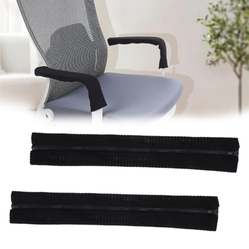 JYNXOR Fundas para reposabrazos de silla de oficina con Cremallera, 2 fundas protectoras elásticas de poliéster para sillas de oficina, alivia las molestias del codo (negro)