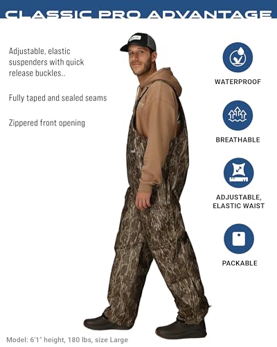 FROGG TOGGS Men's Classic Pro Advantage Waterproof Breathable Bib, Mossy Oak Bottomland, X-Large - Thumbnail 2