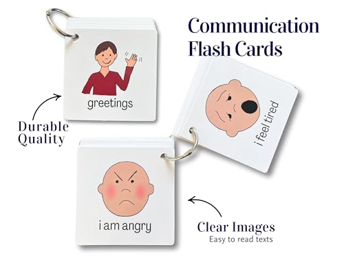 Communication Aid Cards for Non-Verbal Children, Autism Spectrum, Speech Delay, 25 Double-Sided Cards with Retractable Key Ring - Image 3