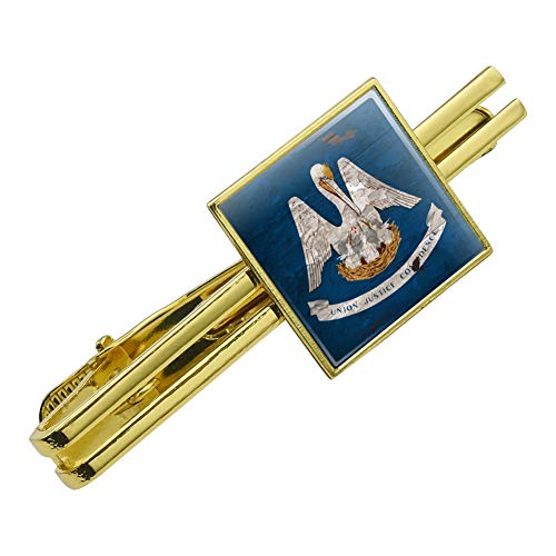 GRAPHICS & MORE Rustic Louisiana State Flag Distressed USA Square Tie Bar Clip Clasp Tack Gold Color