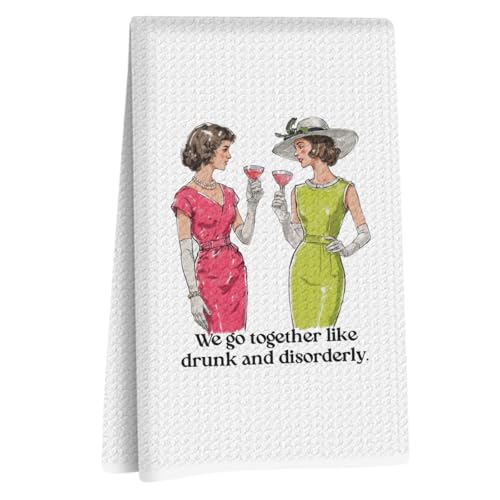 Image of Hanamiya Na Funny Kitchen Towels, Reusable Microfiber Durable Tea Towels for Kitchen Home Bathroom Farmhouse Decor, Funny Waffle Weave Dish Drying Towel, Ladies Gifts for Women Friend Mom, 24x14 Inch
