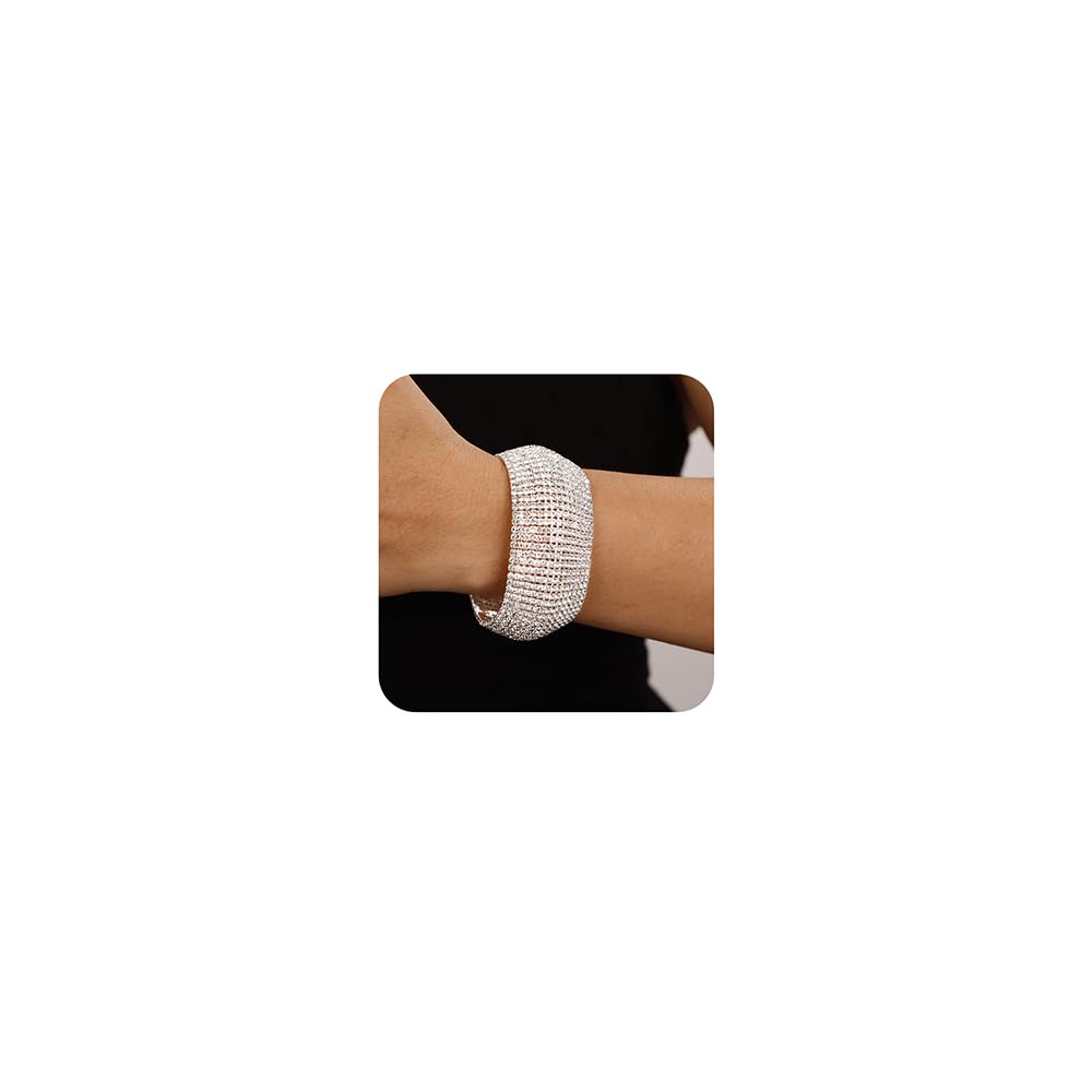 Pulseras de diamantes de imitación de plata y oro, pulseras anchas para mujeres y niñas, pulseras de cadena de tenis de varias capas, Plata