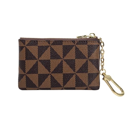 Kleine Geldbörse Damen,Reißverschluss Geldbörse Damen Klein Leder,Tragbarer Münzportemonnaie mit Schlüsselbund,Mini Geldbeutel für Herren and Damen (Braun)