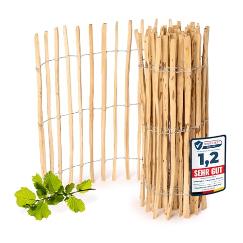 Garronda Gartenzaun zum Stecken aus Haselnüsse Zaun Garten Staketenzaun Beeteinfassung Holz Steckzaun Hochwertiger Gartenzaun für Ihren Garten GD-0079 (Lattenabstand: 3-5 cm, 100 cm x 500 cm)