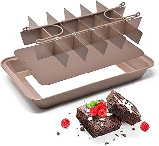 Joejis Brownie Tin Tray with Dividers - Carbon Steel Non Stick - 3 Piece Pan Set with Removable Base - 18 Slot Brownies Cutter - Quick Heating Cake Tin - Kitchen Bakeware 31 x 20cm