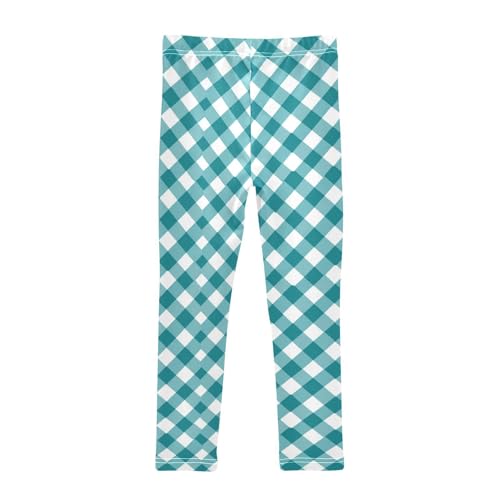 Girls Leggings Checkerboard Teal Tartan Plaid Kids Length Leggings Pants Toddler Athletic Soft Tights Trousers 4T2