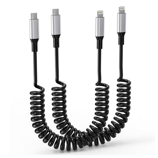 Coiled USB C to Lightning Cable Combo for Car 2Pack, [MFi Certified] Retractable iPhone Charger Cable, Short Apple CarPlay Type C to Lightning Cord for iPhone 14 13 12 11 Pro Max Mini XR XS 8 SE Pad