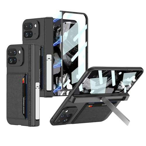 Miimall for Google Pixel 9 Pro Fold Case with Hinge Protection Pixel 9 Pro Fold Magnetic Case with Card Holder & Built-in Screen Protector & Stand Slim PC Anti-Drop Cover for Pixel 9 Pro Fold-Black
