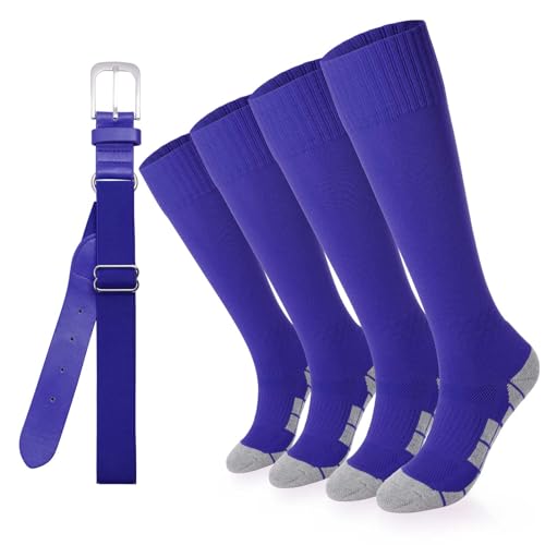 Youth Baseball Socks and Belt Toddler Softball T-Ball Athletic Combo Set for Boys Girls(2 Pairs of Socks & 1 Belt)