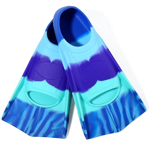 Image of Kids Swim Fins Youth Short Blade Swimming Training Flippers 2XS | for children girls boys beginners,lap pool water,blade silicone,snorkeling diving travel size with mesh bag