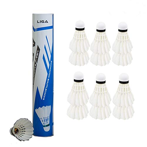 samyki 12PCS Premium Goose Feather Badminton Shuttlecocks, High Speed Badminton Birdies Balls, Great Stable & Durable Sports Training Badminton Balls for Indoor Outdoor Game (White)