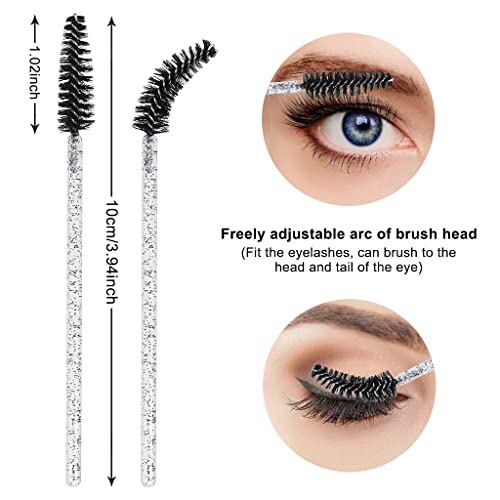 SWKJ 60 PCS Disposable Eyelash Brushes, Spoolies Eyebrow, Mascara Wands Applicator Lash Brushes Castor Oil Brush Cosmetic Makeup Tools(Crystal-black) - Image 3