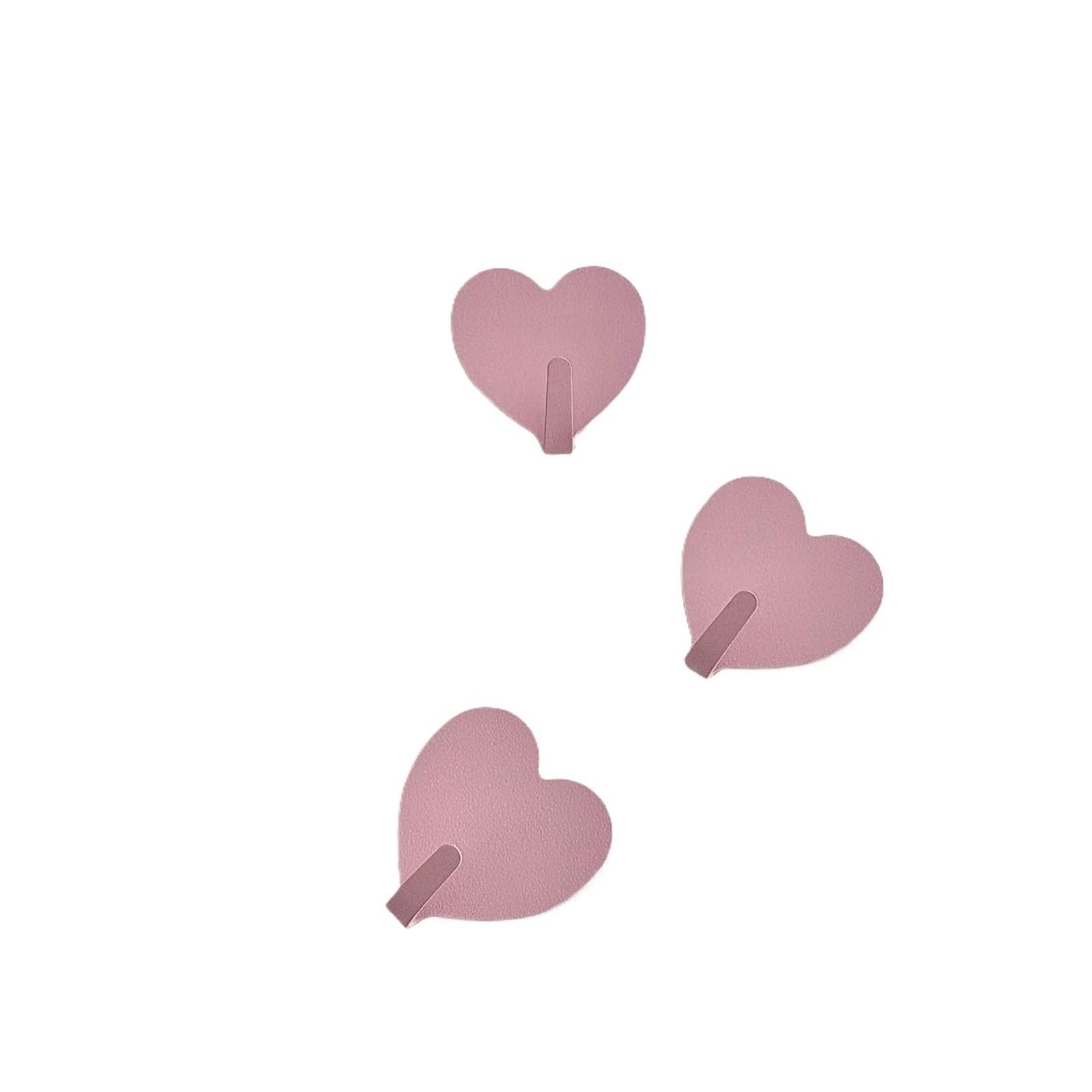 MKYYIOED Adhesive Hooks Pink Heart Sticky Hooks Wall Decoration Key Metal Bathroom Room Without Punch(Pink-Heart,5pcs)