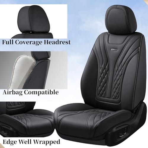 Image of Coverado Car Seat Covers, Car Seat Covers Front Seats, 2-Pack Front Seat Cover, Nappa Leather Waterproof Seat Covers, Car Seat Protectors, Automotive Seat Covers Universal Fit for Most Vehicles