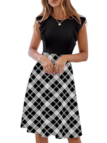 Image of YATHON Women's Vintage Ruffle Sleeve Floral A Line Cocktail Party Dresses