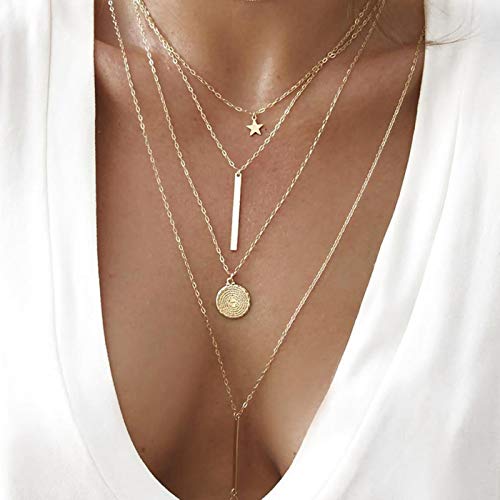 LATEEFAH Dainty Coin pendant Gold Layered Necklace whit Star Long Chain Multilayer Necklace Set Jewelry for Women Lady Girls Gift Jewelry - Thumbnail 7