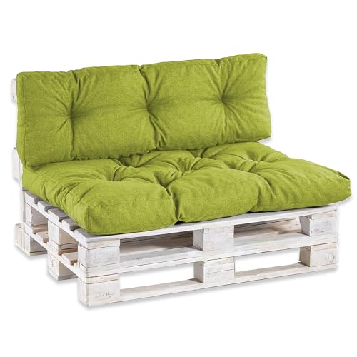 HOME DESIGN & CONFORT 2 Cojines para Palets (Asiento y Respaldo), Impermeable para Interior y Exterior, Cojín de Asiento 120x80 cm, Respaldo 120x40 cm. (Verde)