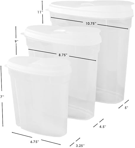 Miniatura 7 de Home Basics Recipiente de almacenamiento de alimentos de cereales de 3 piezas, tapas blancas