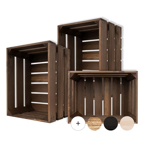 Creative Deco 3 x Holzkiste Wenge Obstkiste | Kiste Holz | 40 x 30 x 23 cm | Geschliffen | Deko Weinkisten Apfelkiste | Perfekt als Holzbox Geschenkbox Spielzeugkiste Aufbewahrungskiste Osterdeko
