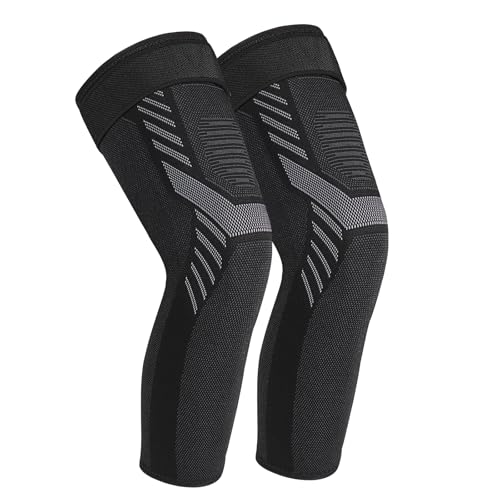 Yasdyri Full Leg Compression Sleeves Adjustable Long Knee Braces for Women and Men Long Knee Compression Sleeve for Arthritis, Tendinitis, ACL, Meniscus Tear, Sport, Basketball 2 Pack (Black, XL)