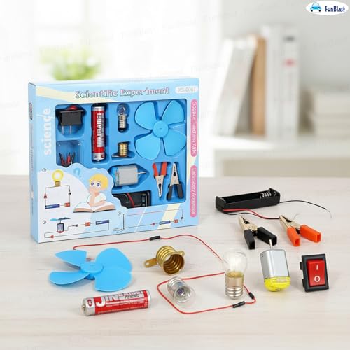 Image of FunBlast Science Experiment Kit - Science Kit for Kids, STEM Learning Kit, DIY Science Kit for Students & School Projects, Electric Circuit Kit for Students with Motor Fan Toy (Blue)