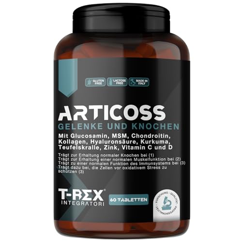 ARTICOSS Nahrungsergänzungsmittel für Gelenke, Knochen und Knorpel mit Glucosamin, Chondroitin, MSM, Teufelskrallen, Vitamin C und D, Kollagen und Hyaluronsäure. 60 Tabletten.