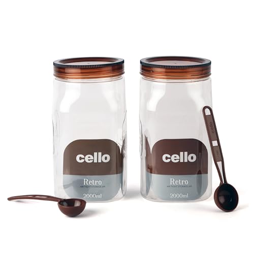 Image of CELLO Retro Kitchen Storage Jars Set of 3, (3 x 300 ml) | Premium Food Grade Quality, BPA Free, Air Tight Screw Lock See-Through Container |Multipurpose Plastic Storage Container For Home Kitchen Gift