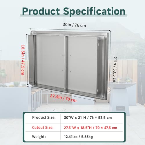 Outdoor-Kitchen-Doors-30W-x-21H-Inch-Stainless-Steel-Doors-Access-Door-with-Handles-Double-Access-Cabinet-Door-Flush-Mount-for-Grilling-Station-Outdoor-Kitchens-BBQ-Island-Cabinet Outdoor Kitchen Doors 30W x 21H Inch Stainless Steel Doors Access Door with Handles Double Access Cabinet Door Flush Mount for Grilling Station Outdoor Kitchens BBQ Island Cabinet