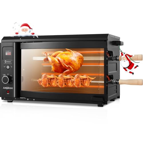 Image of Electric Rotisserie Grill Indoor with Auto-Rotating Skewers, 31 QT Smoke-Free Rotisserie Oven with Timer for Brazilian Picanha BBQ, Churrasco, Black