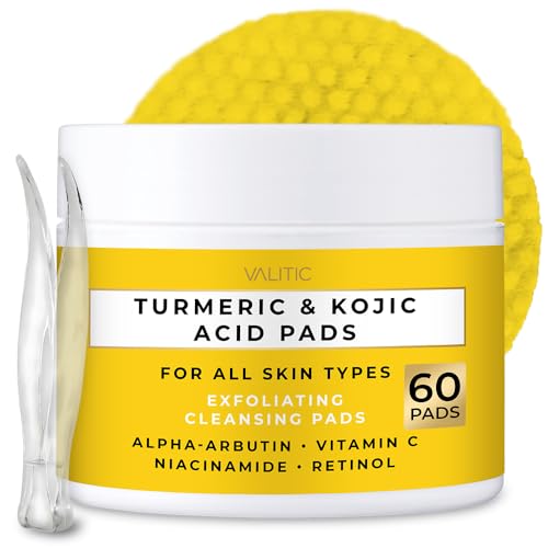 VALITIC Turmeric Kojic Acid Cleansing Pads - Exfoliating Dark Spot Remover for Face with Vitamin C,...