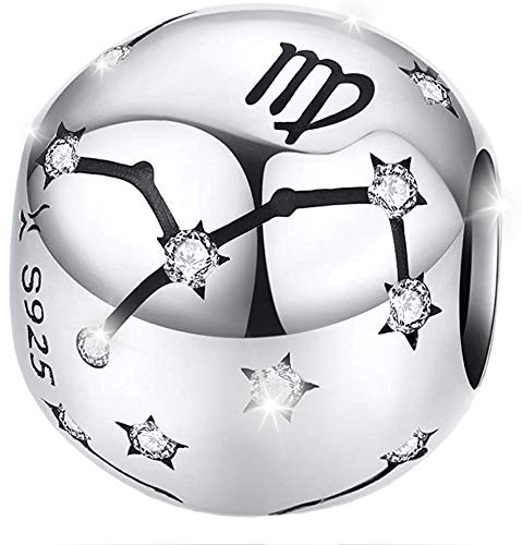 Maria Fonte Bead Charm Segno Zodiacale Vergine in Argento Sterling 925, Compatibile con Le più Diffuse Marche di Braccialetti e collane.