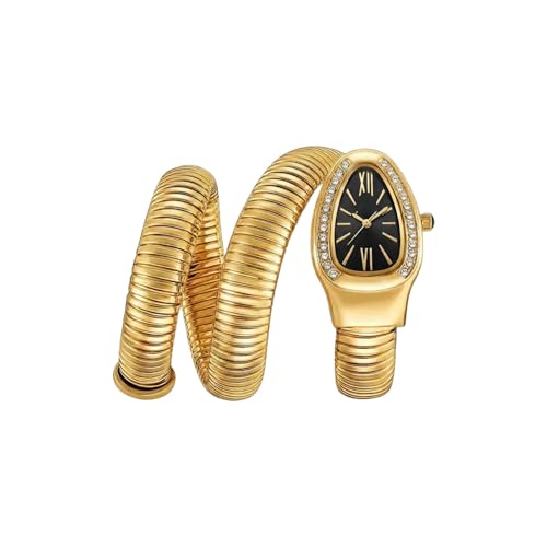 Image of Serpentine Snake Watch for Woman with Spiral Bracelet, Green Dial Watch for Woman with Quartz, Stylish Analog Waterproof Serpenti Watches Women