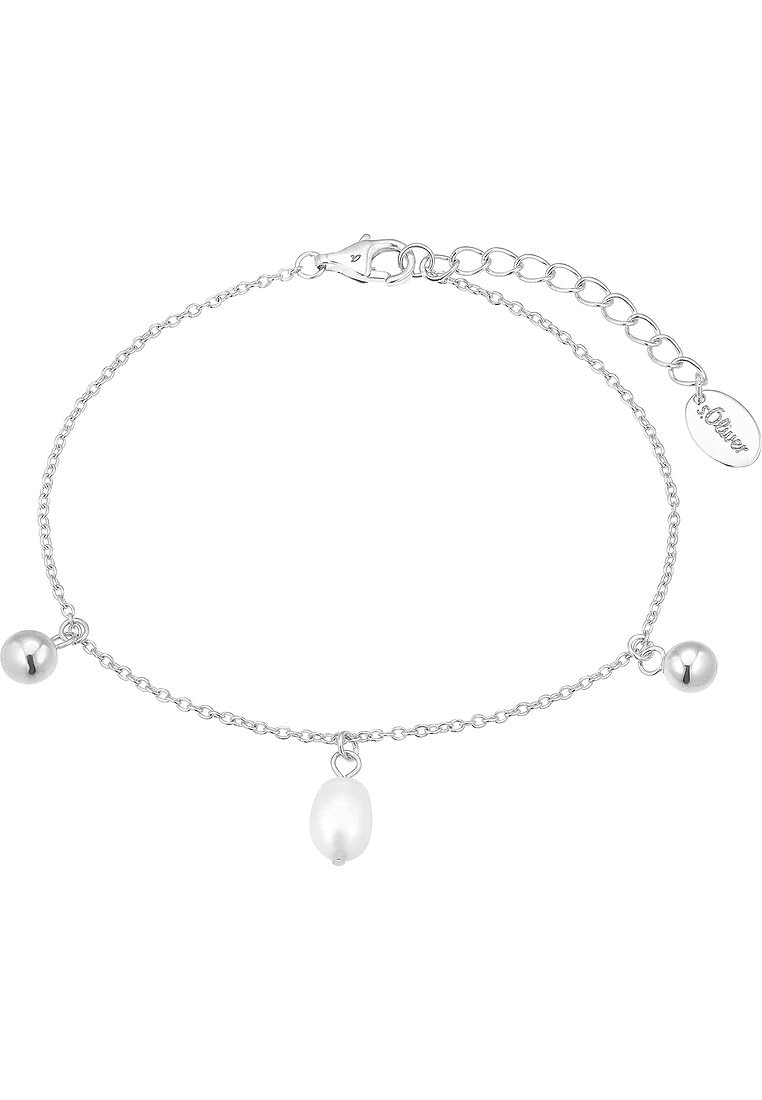 s.Oliver Armband 925 Sterling Silber Damen Armschmuck, mit Süßwasserzuchtperle, 17+3 cm, Weiß, Kommt in Schmuck Geschenk Box, 2037816