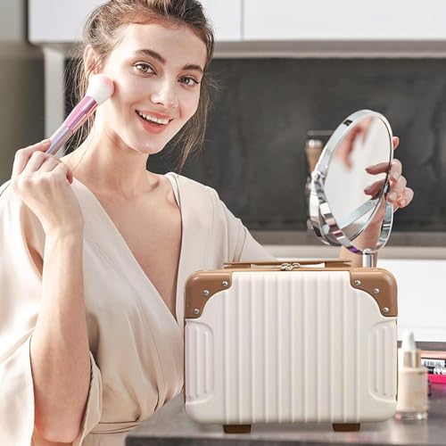 Image of Yagzon ABS Hard Shell Cosmetic Travel Hand Luggage Portable Carrying Makeup Case Suitcase Organizer Box Vanity Mini Suitcase 14'' Books, Bottles, Clothes, Small Accessory Bag, 30 cm, No Wheels, Brown