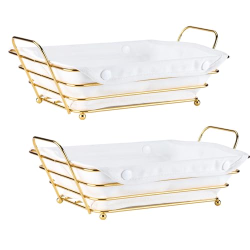 Gold Baskets for Bread Serving, Parties Gold Wire Basket for Fruit Vegetables Bread (2)