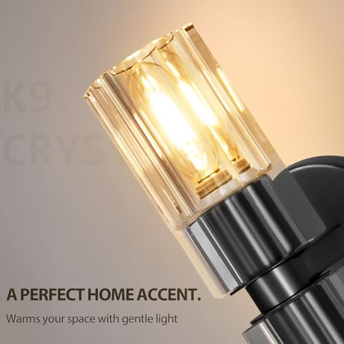 Image of Crystal Wall Sconces Set of Two, 13'' Modern Brass Sconces Lighting with K9 Crystal Lampshade, Indoor Large Brass Wall Light Fixtures for Living Room Bathroom Hallway Stairs Bedroom